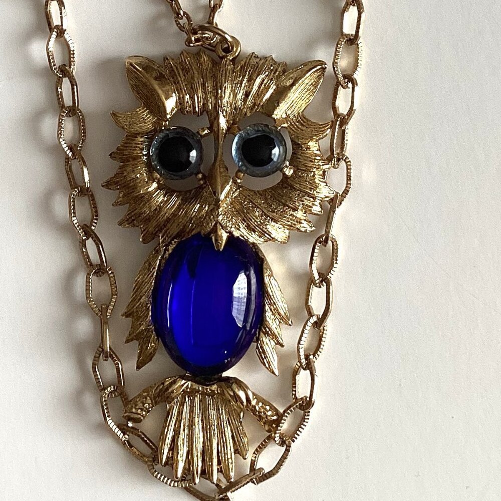 Blue Owl Necklace Drop Pendant Double Chain Women's Colorful Gemstone